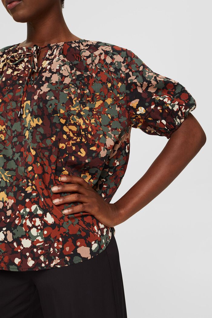 Cotton blend print blouse, BLACK, detail image number 2