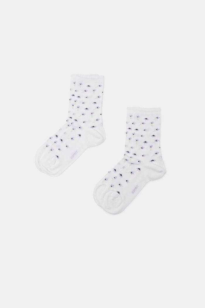 2-Pack Floral Knit Socks, WHITE, detail image number 0