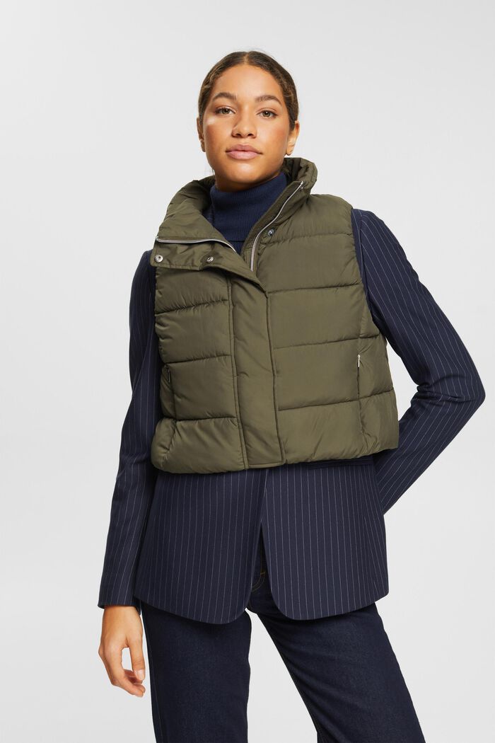 Cropped, quilted body-warmer, KHAKI GREEN, detail image number 0