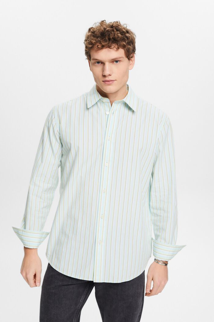 Striped Cotton Shirt, LIGHT AQUA GREEN, detail image number 0