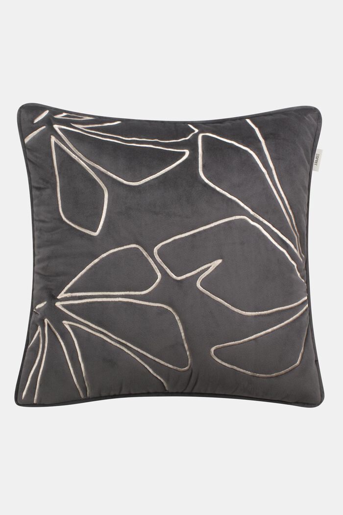 Velvet cushion cover with embroidery, GREY, overview
