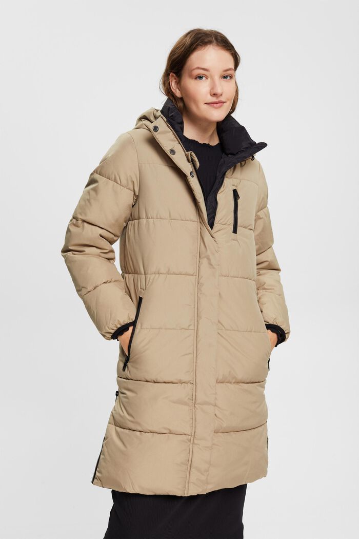 Quilted coat with zip pockets, PALE KHAKI, detail image number 0