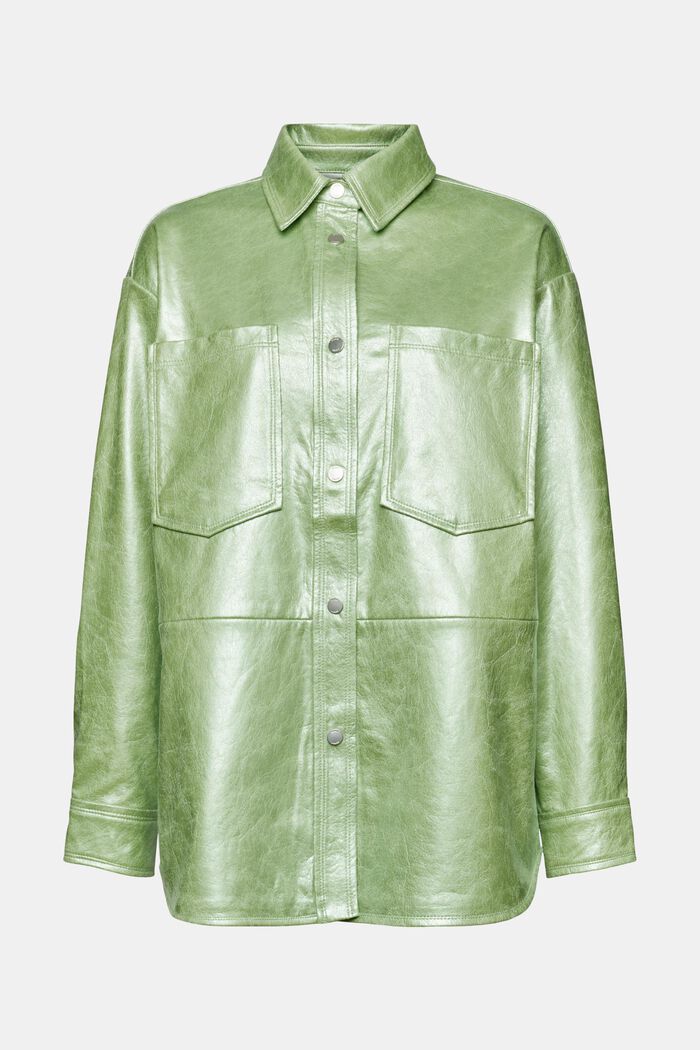 Coated Metallic Overshirt, LIGHT AQUA GREEN, detail image number 6