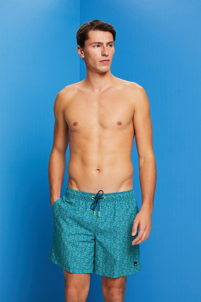 Swimming shorts with all-over pattern, TEAL BLUE, detail image number 1