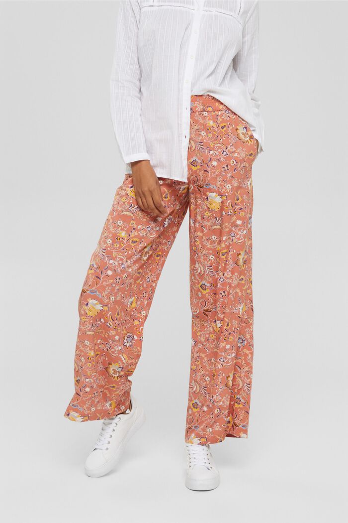 Printed trousers with a wide leg, LENZING™ ECOVERO™, BLUSH, detail image number 0