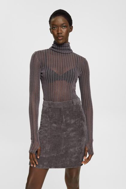 Sheer glitter top with stand-up collar