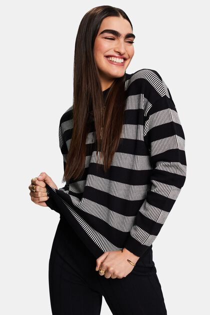 Jacquard Striped Crewneck Sweater