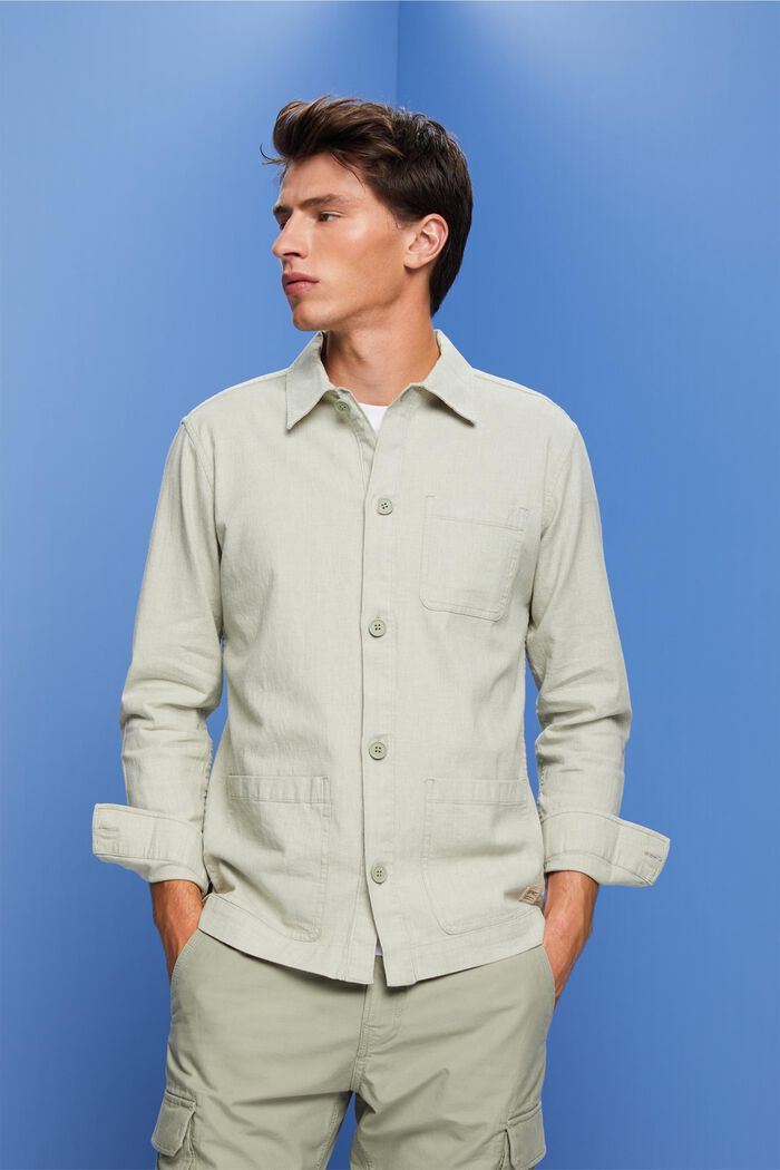 Herringbone shirt, linen blend, LIGHT GREEN, detail image number 0