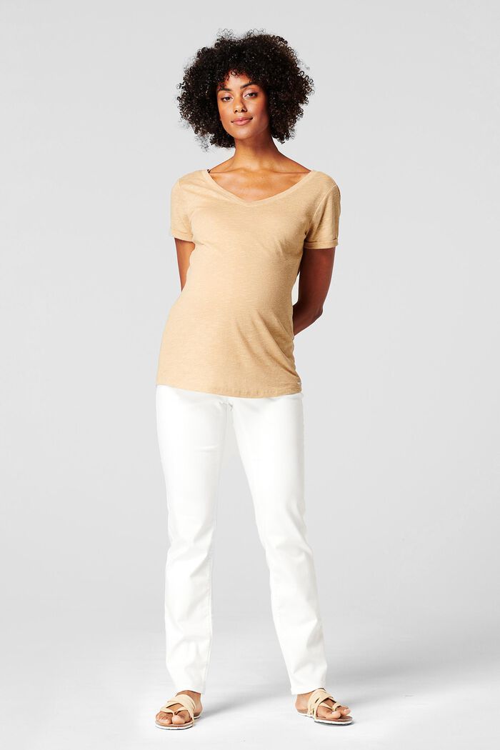 Linen blend: double V-neck T-shirt, SAND, detail image number 0