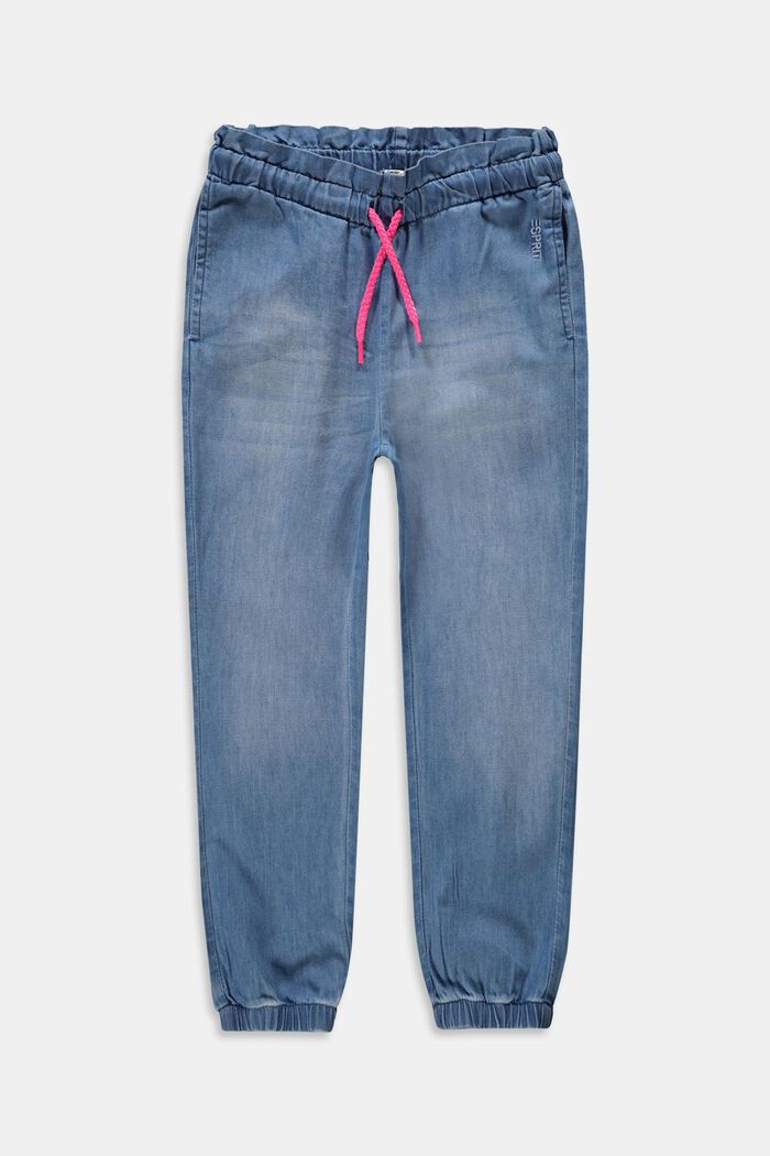 Jeans with a drawstring waistband, BLUE LIGHT WASHED, overview