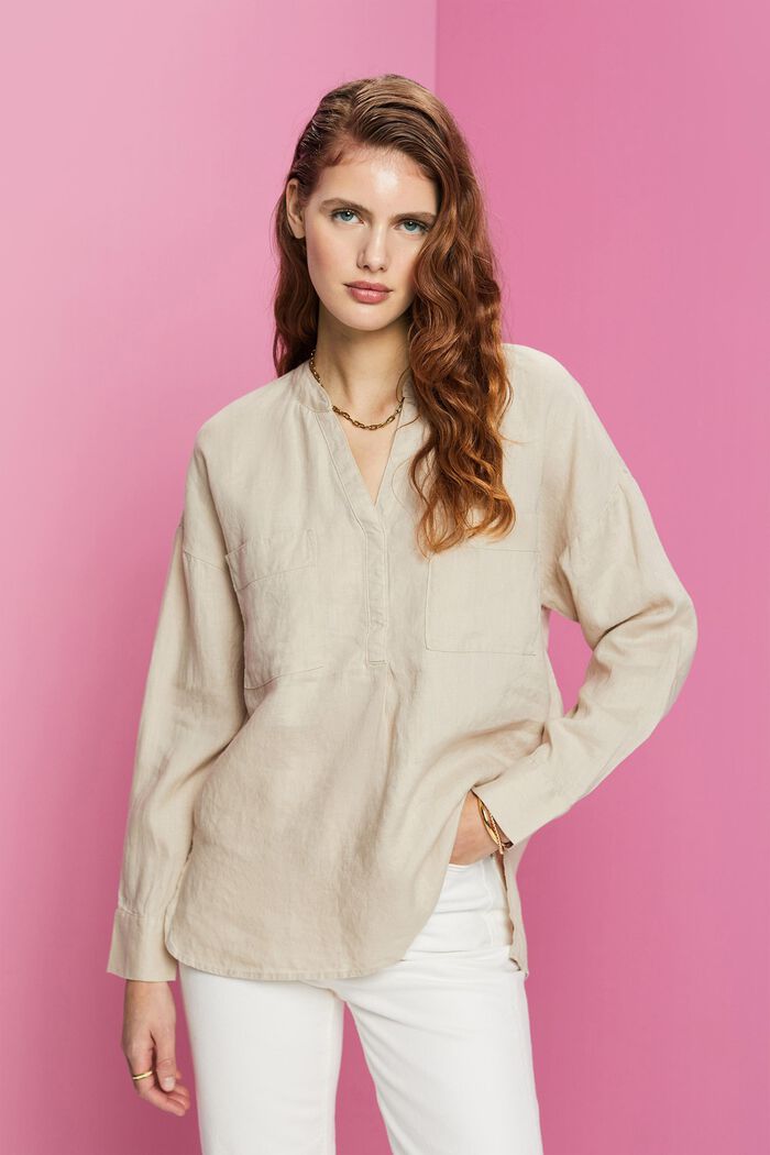 Linen Blouse, LIGHT TAUPE, detail image number 0