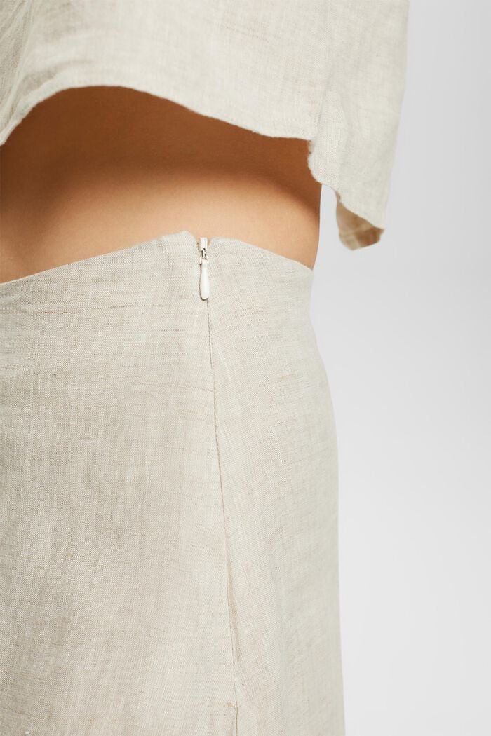 Undyed Linen Midi Skirt, BEIGE, detail image number 3