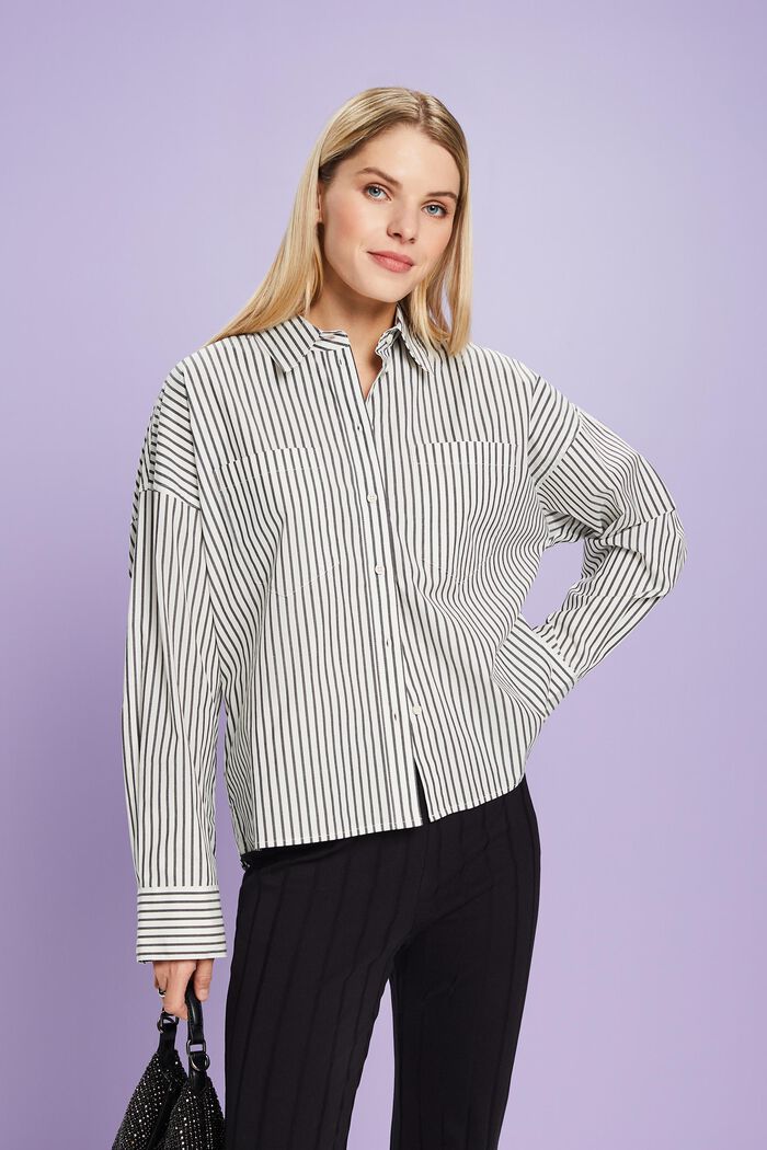 Striped Button-Down Shirt, BLACK, detail image number 0