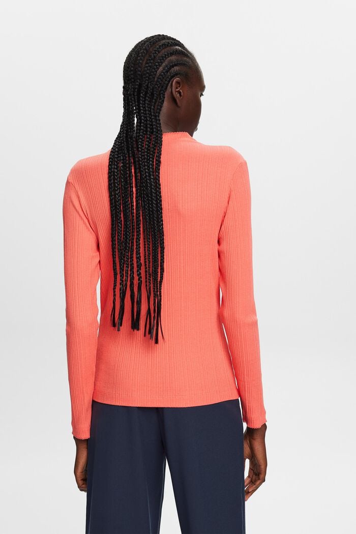 Ribbed long sleeve top, CORAL RED, detail image number 3