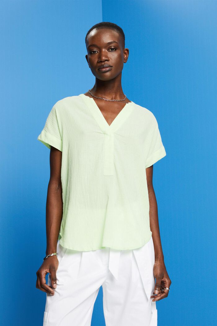 Textured cotton blouse, CITRUS GREEN, detail image number 0
