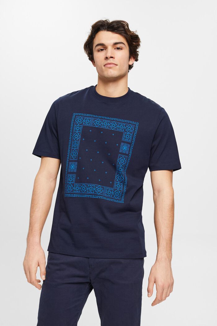Relaxed fit cotton t-shirt with front print, NAVY, detail image number 0