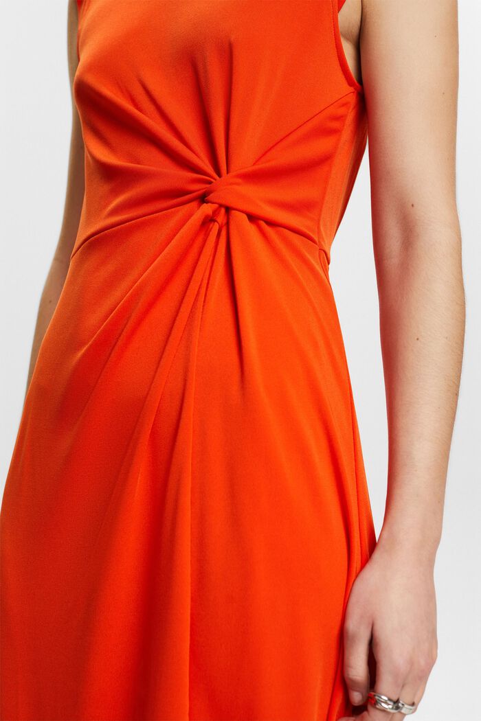 Knotted Crepe Midi Dress, BRIGHT ORANGE, detail image number 3