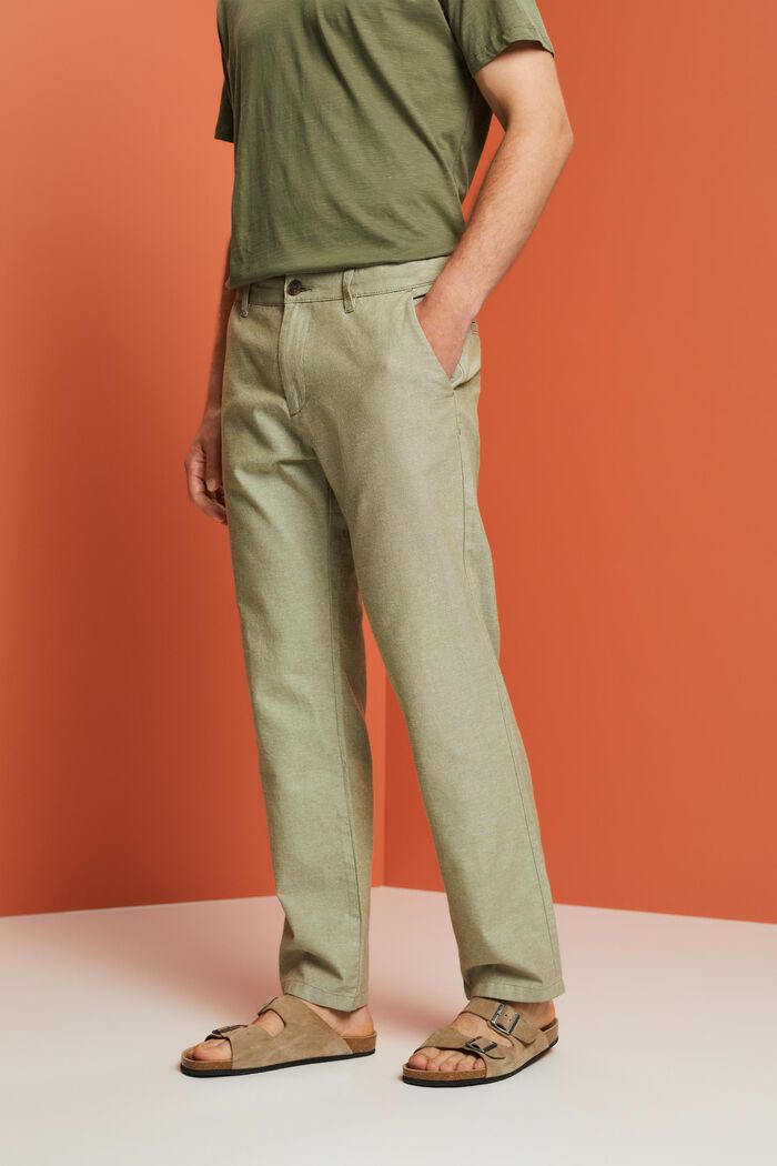 Structured chino trousers, 100% cotton, OLIVE, detail image number 0