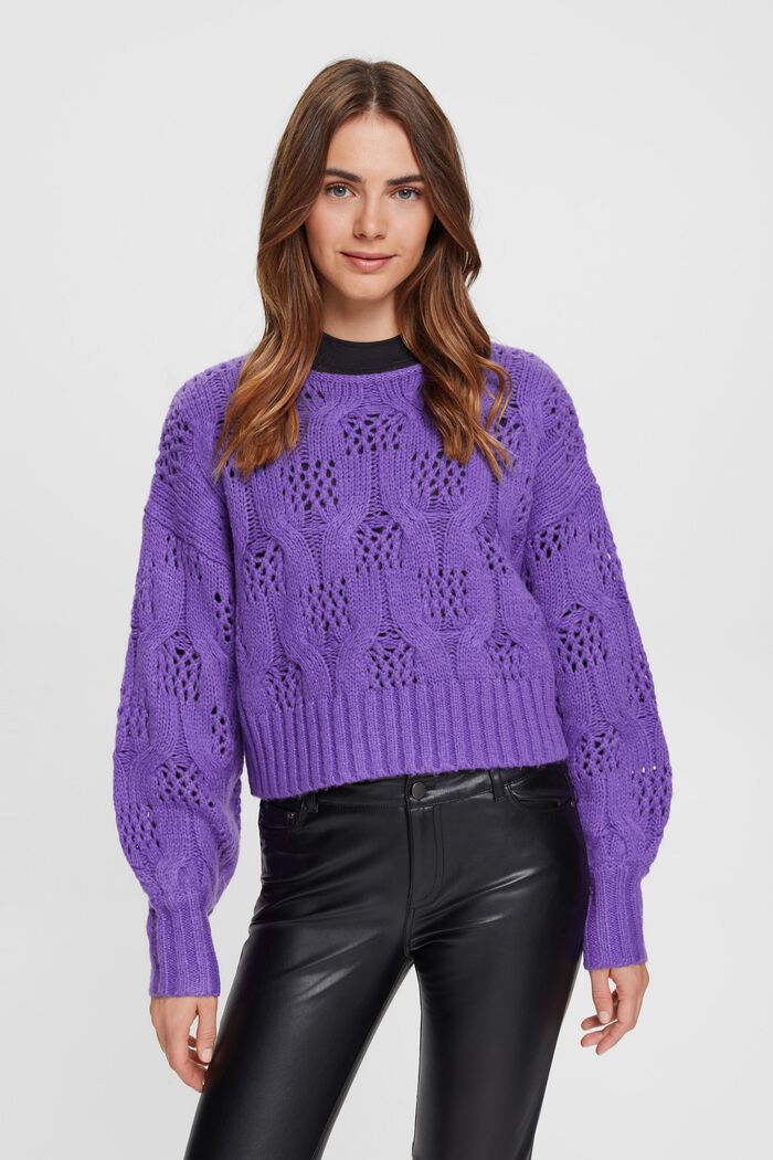 Cropped cable knit jumper with wool
