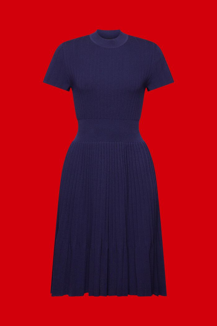Mockneck pleated midi dress with short-sleeves, DARK BLUE, detail image number 6