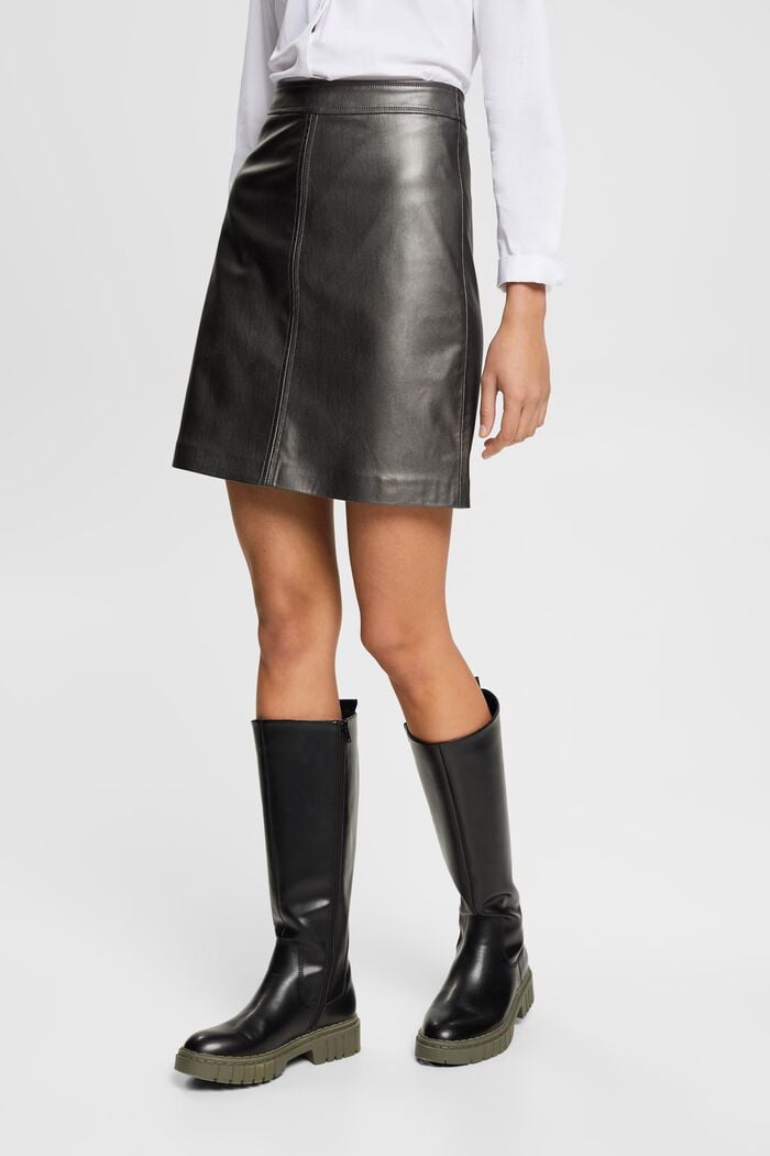 Shiny faux-leather mini skirt, GUNMETAL, detail image number 0