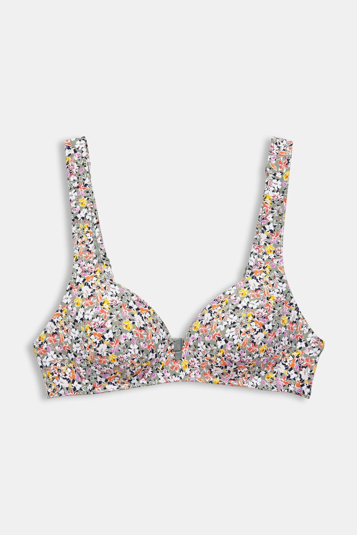 Made of recycled material: bikini top with a mille-fleurs print