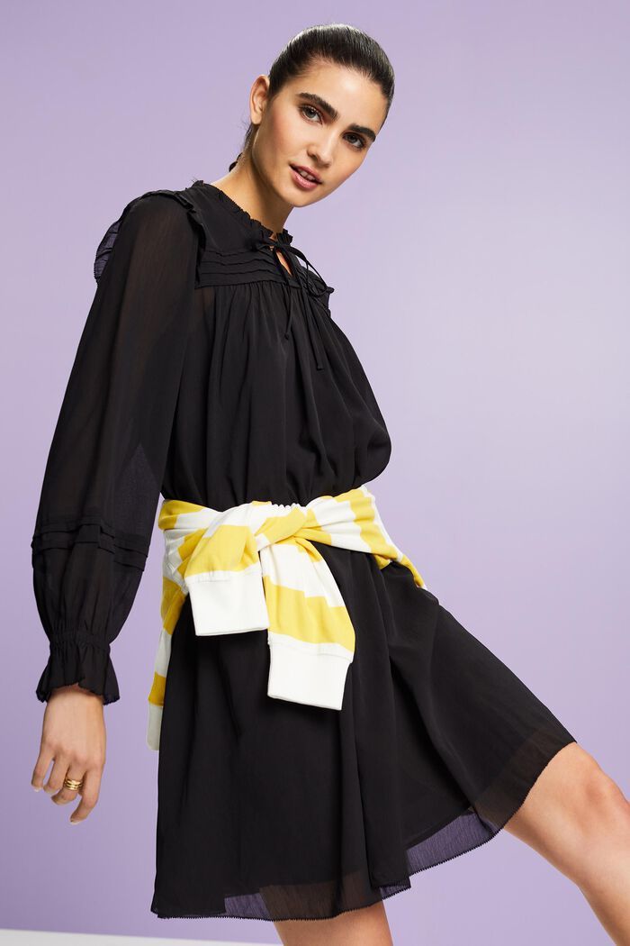 Crêpe Chiffon Mini Dress, BLACK, detail image number 0