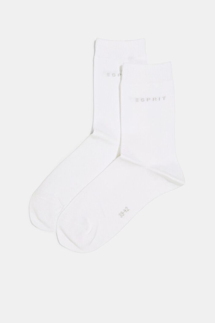 2-pack of socks with knitted logo, organic cotton, WHITE, detail image number 2