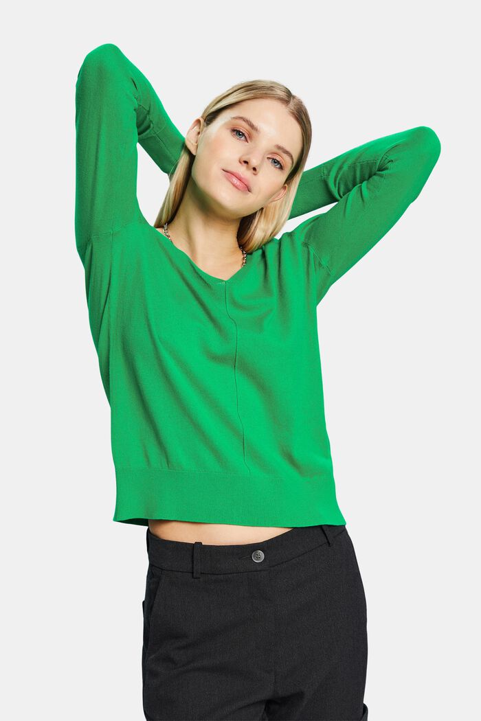 Cotton V-Neck Sweater, GREEN, detail image number 4