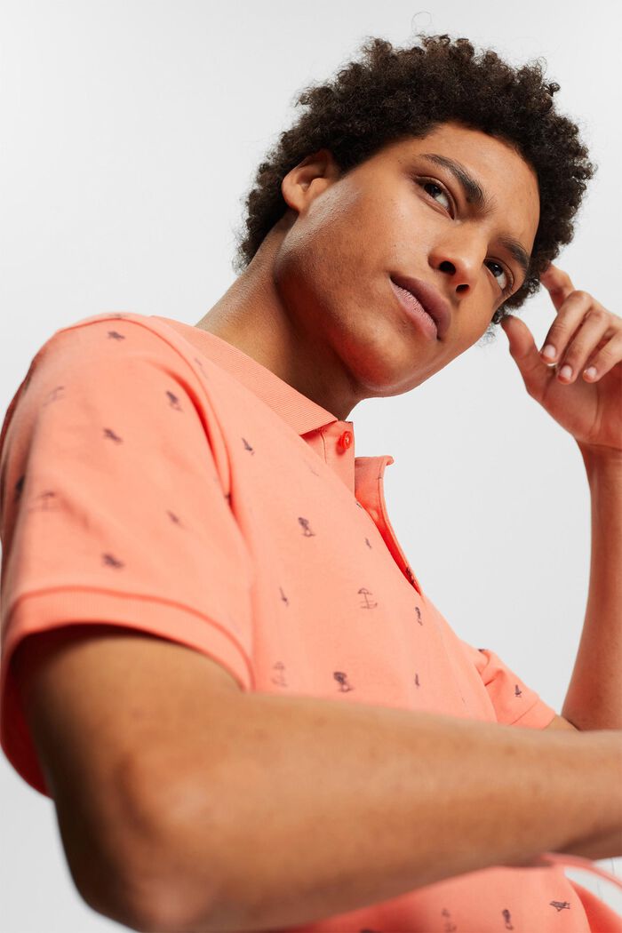 Jersey polo shirt with a print, CORAL, overview