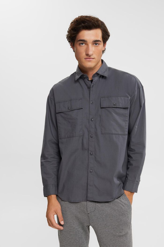 Oversized, sustainable cotton shirt, DARK GREY, detail image number 0