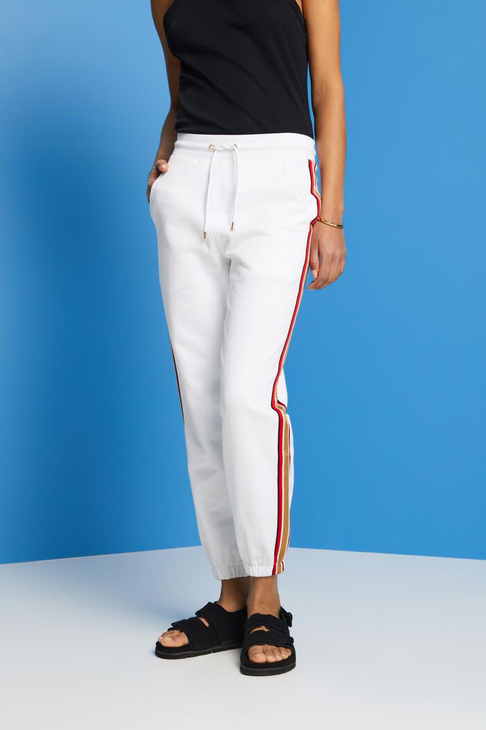 Striped Cotton Track Pants, WHITE, detail image number 0