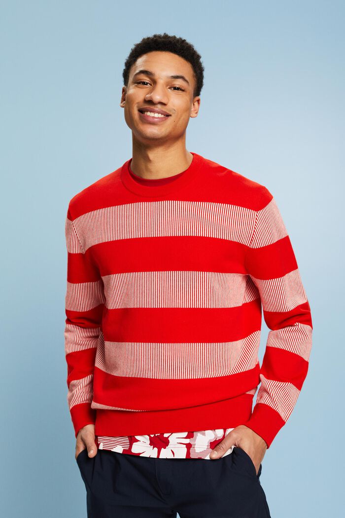 Striped Rib-Knit Sweater, RED, detail image number 0