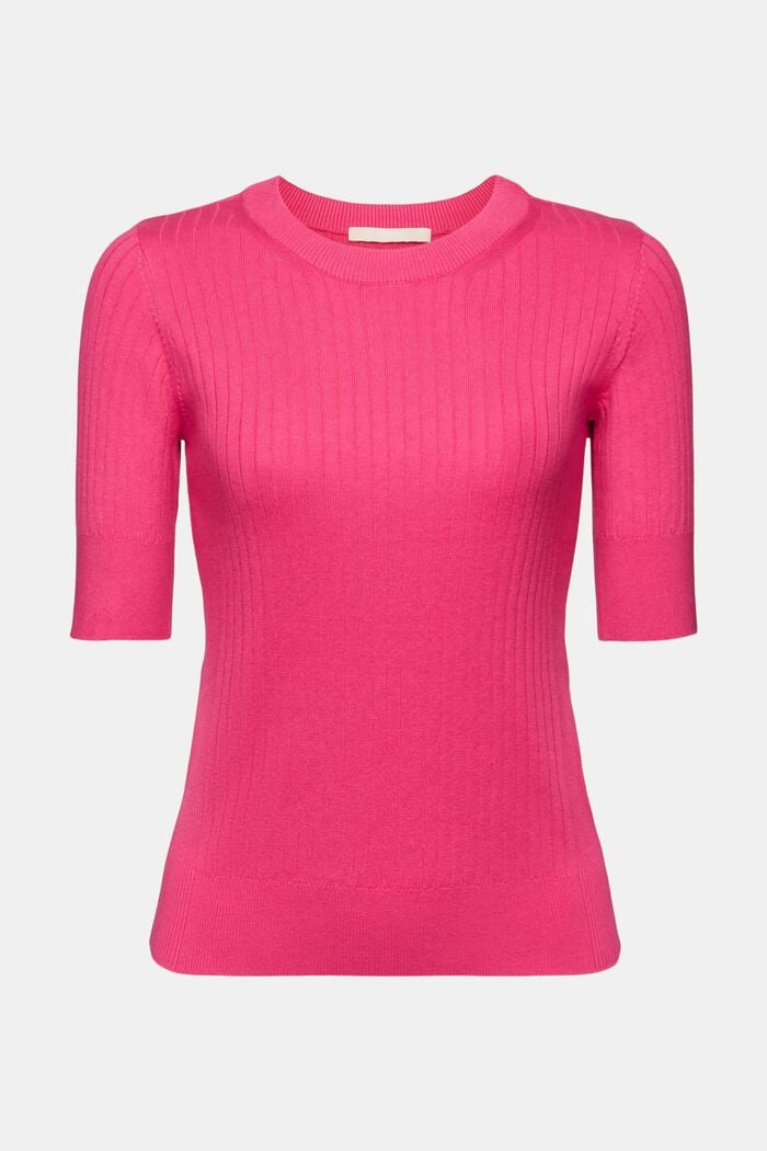 Short-sleeved ribbed sweater, PINK FUCHSIA, detail image number 6