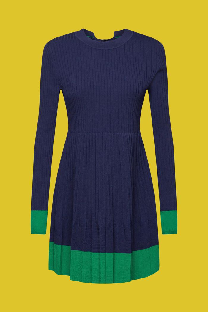 Pleated mini dress with long-sleeves & crewneck, DARK BLUE, detail image number 7