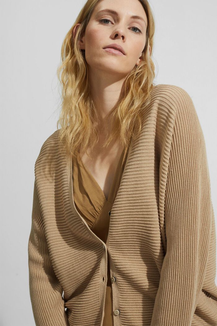 With lyocell TENCEL™: Ribbed cardigan, SAND, detail image number 1