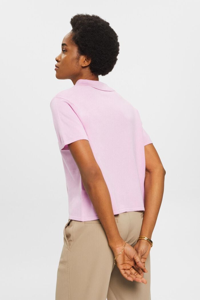 Short-sleeved knit sweater with polo collar, LILAC, detail image number 3