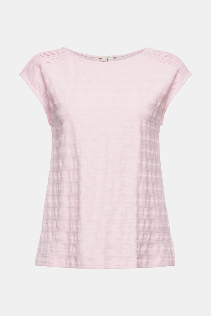 T-shirt with textured stripes, LIGHT PINK, overview
