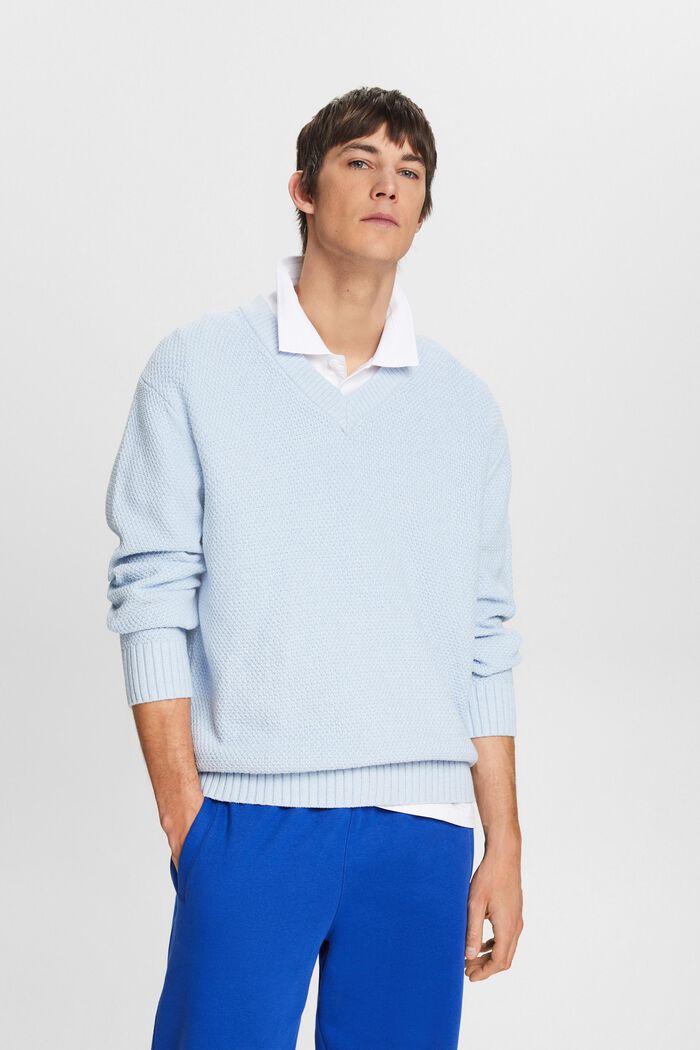 Cotton V-Neck Sweater, LIGHT BLUE, detail image number 0