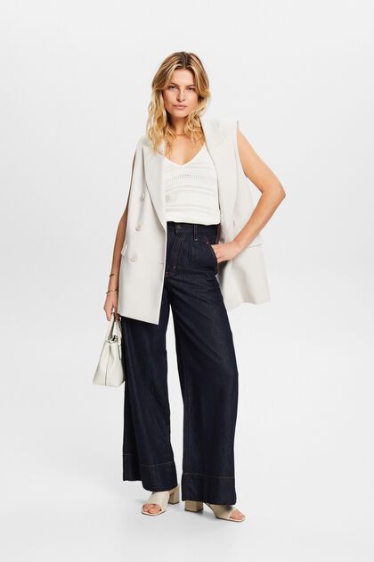 High-Rise Pleated Wide Leg Chino Jeans