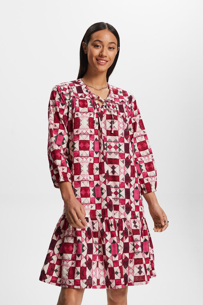 Dobby Cotton Shift Dress, PINK FUCHSIA, detail image number 1
