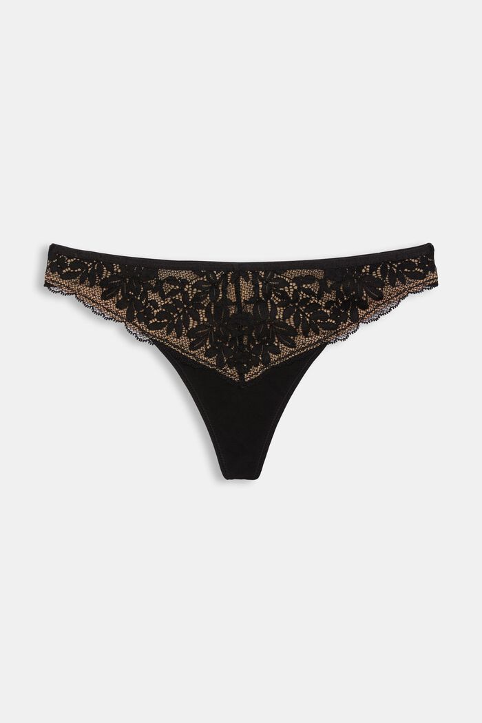 Mesh thong with floral lace