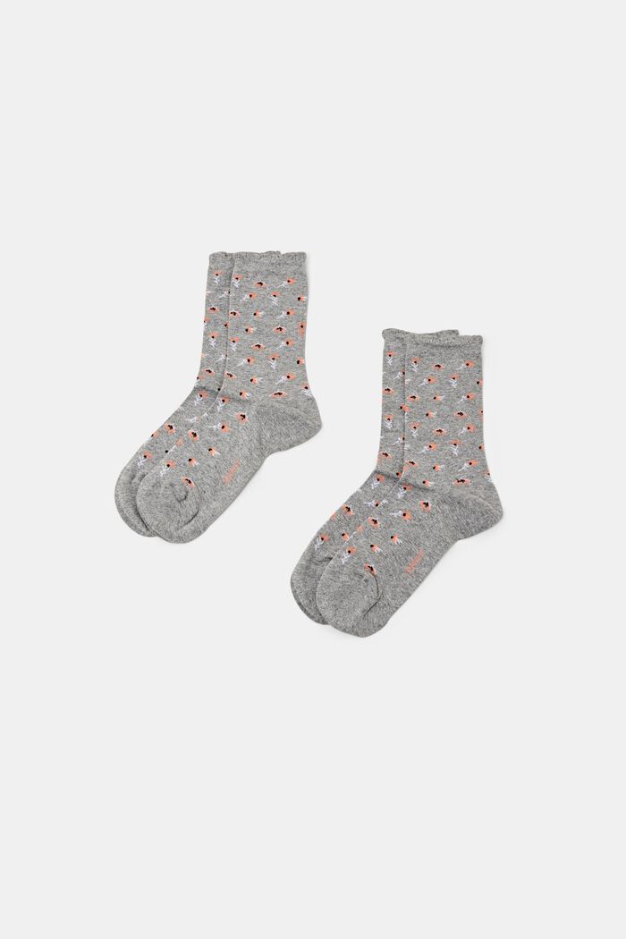 2-Pack Floral Knit Socks, LIGHT GREY, detail image number 0