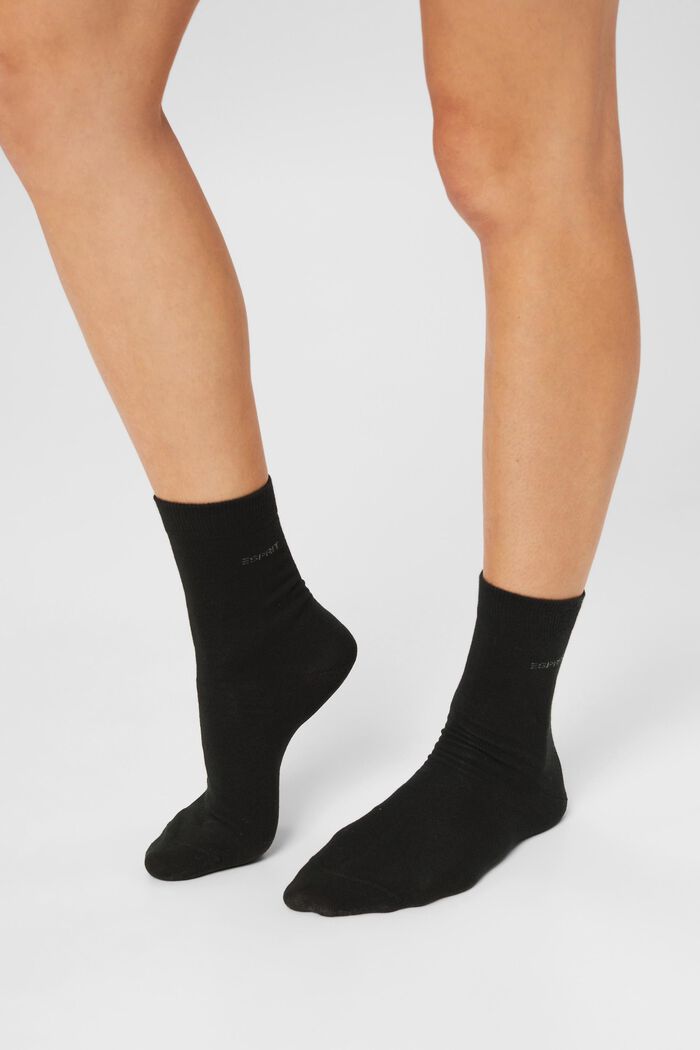 Pack of 5 plain socks, organic cotton, BLACK, detail image number 1