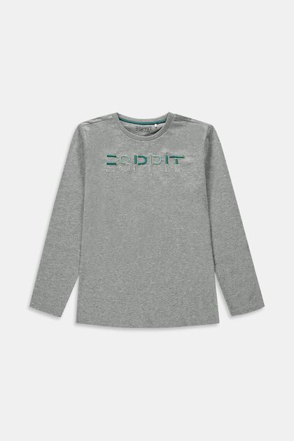 Long-sleeved top with logo, GUNMETAL, overview