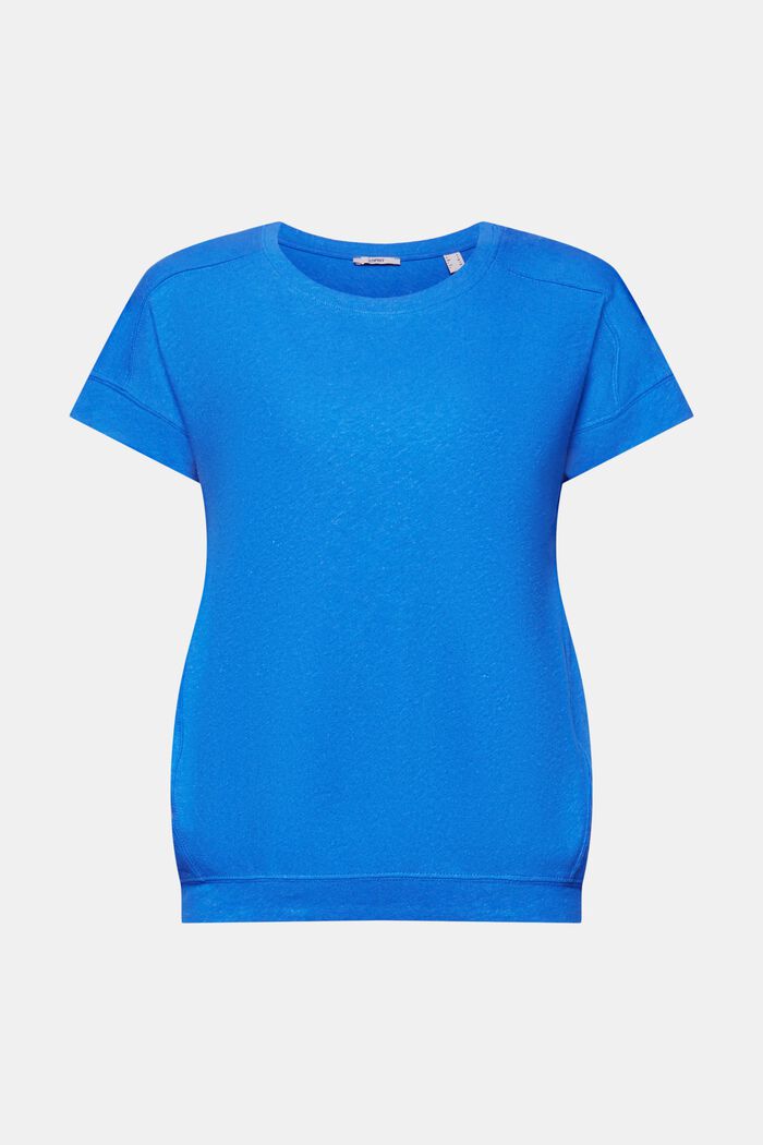 Cotton and linen blended t-shirt, BRIGHT BLUE, detail image number 5