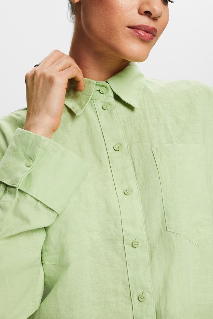 Cotton-Linen Shirt Blouse, LIGHT GREEN, detail image number 3