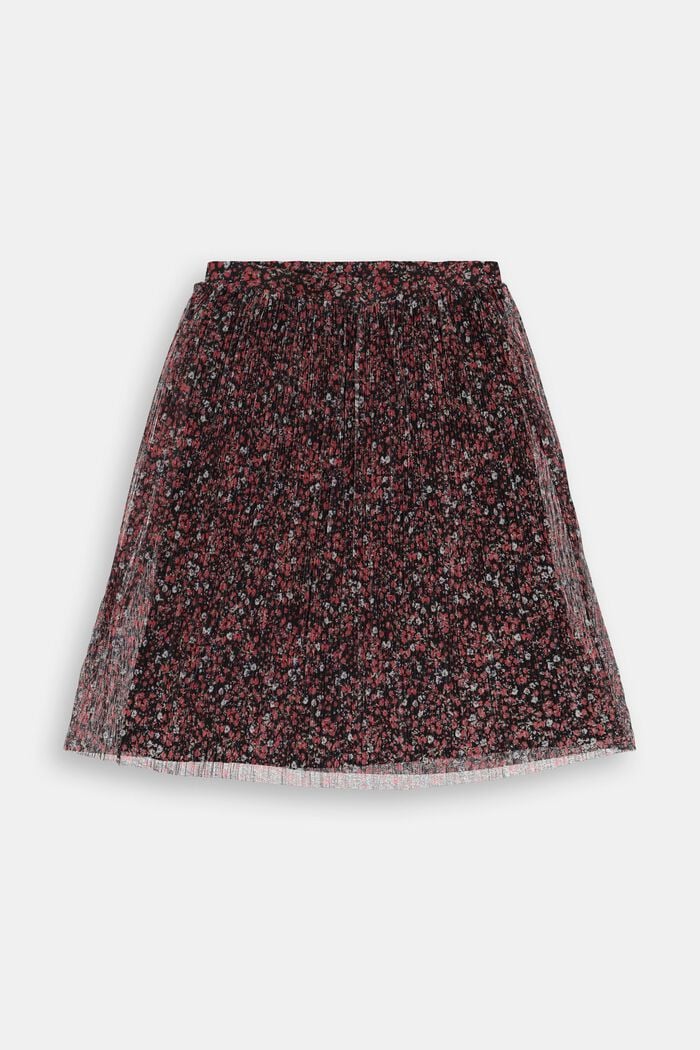 CURVY mille-fleurs skirt made of pleated mesh, BLACK, overview