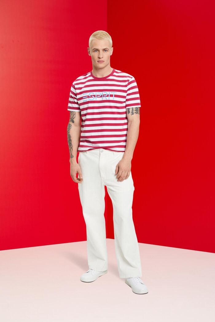 Striped Cotton T-Shirt, DARK PINK, detail image number 5