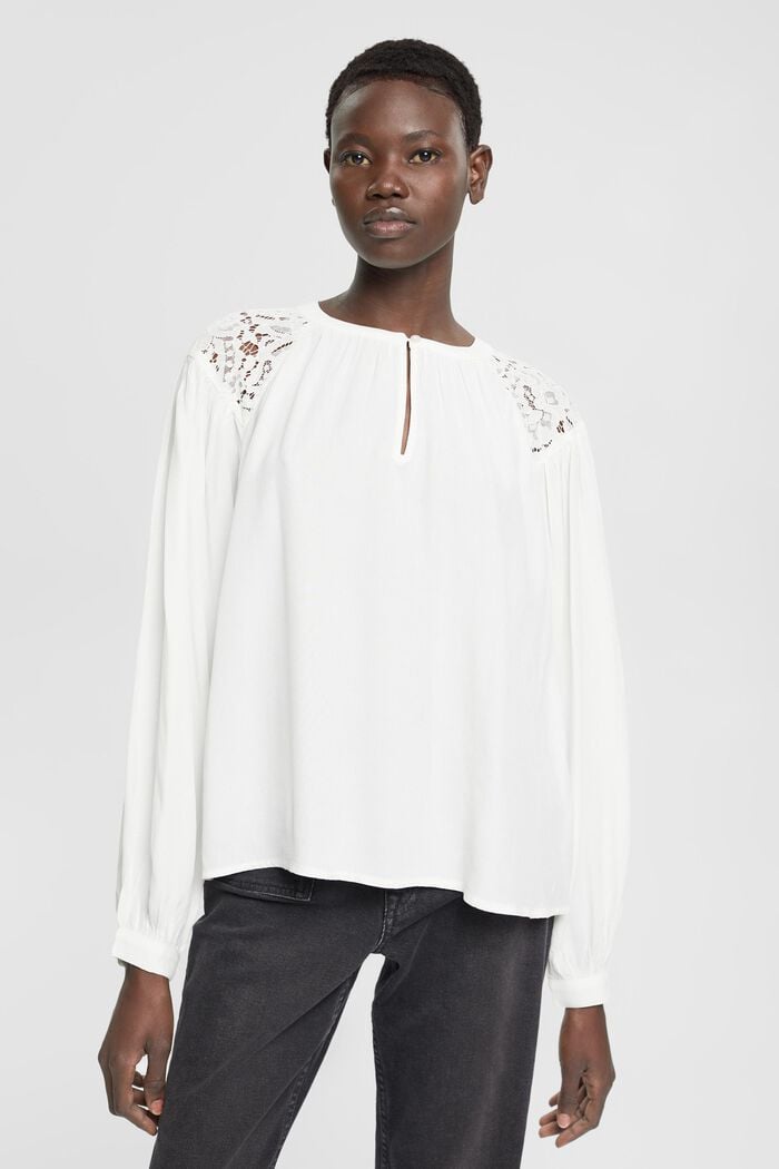 Blouse with lace detail, OFF WHITE, detail image number 0